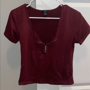Maroon zip up crop top